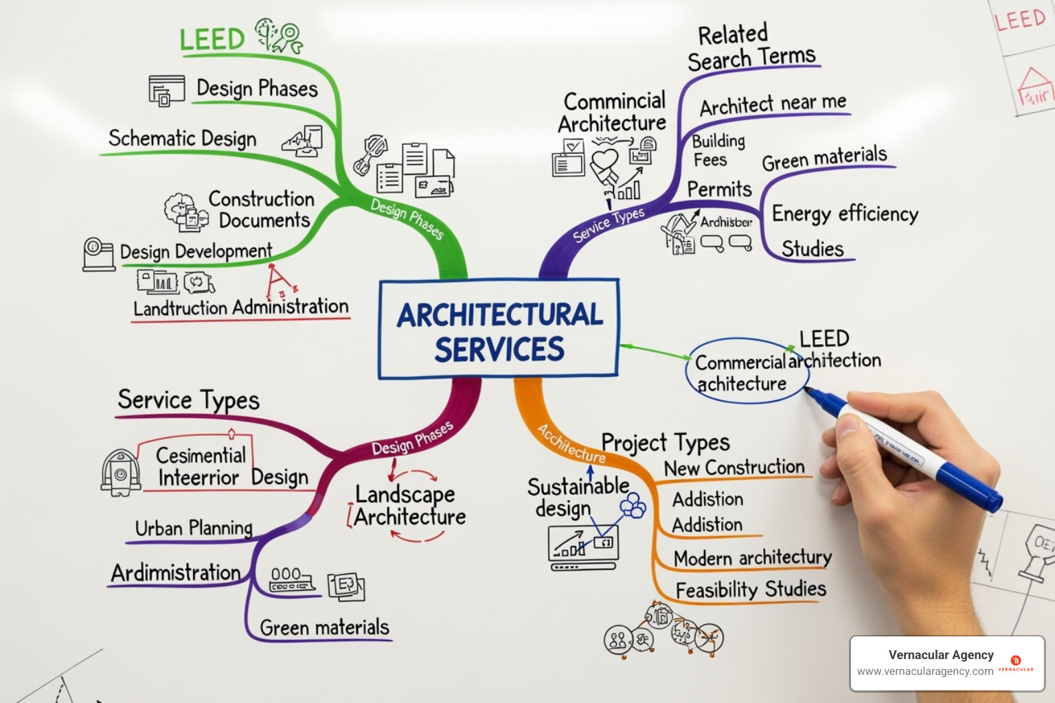 mind map showing keyword clusters for an architecture firm - seo for architects