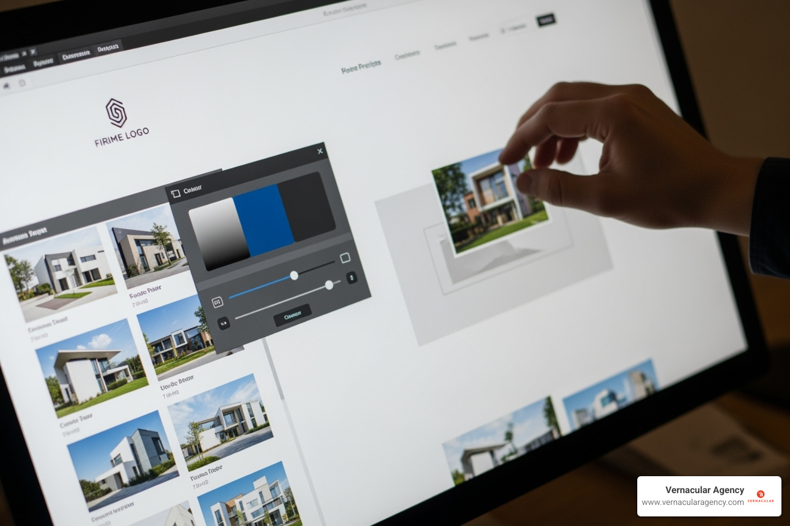 Template being customized with a firm's unique logo, color scheme, and project photos - free website templates for architecture firms