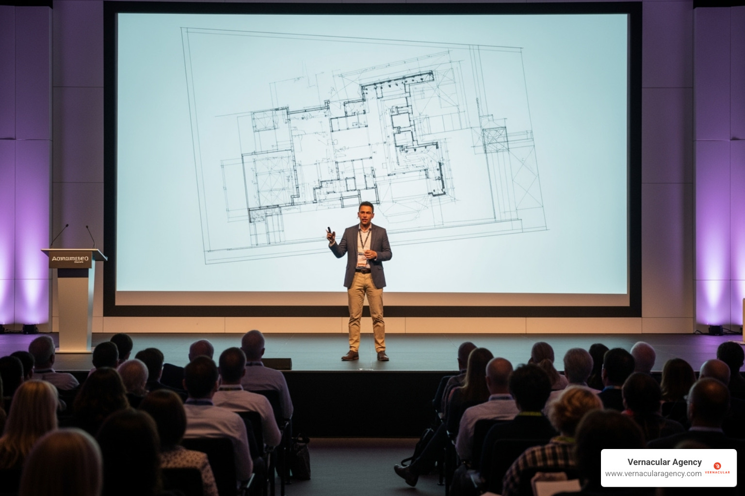 an architect speaking at an industry conference - architecture marketing strategy
