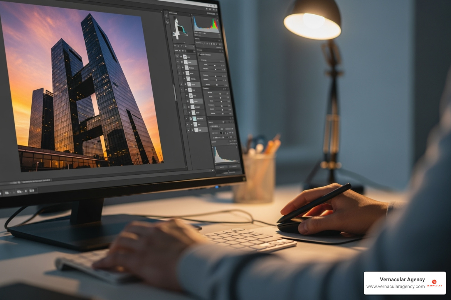 stunning architectural photograph being edited - architectural content writing
