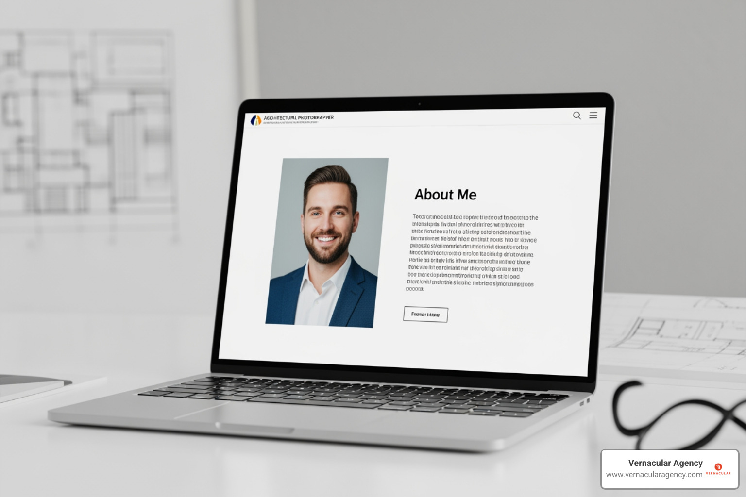 compelling 'About' page featuring a photographer's story and photo - architectural photography website