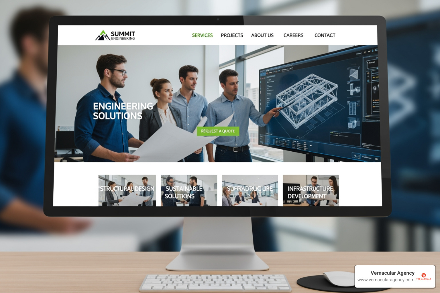 A detailed project portfolio page with interactive elements and high-quality photos - engineering firm website