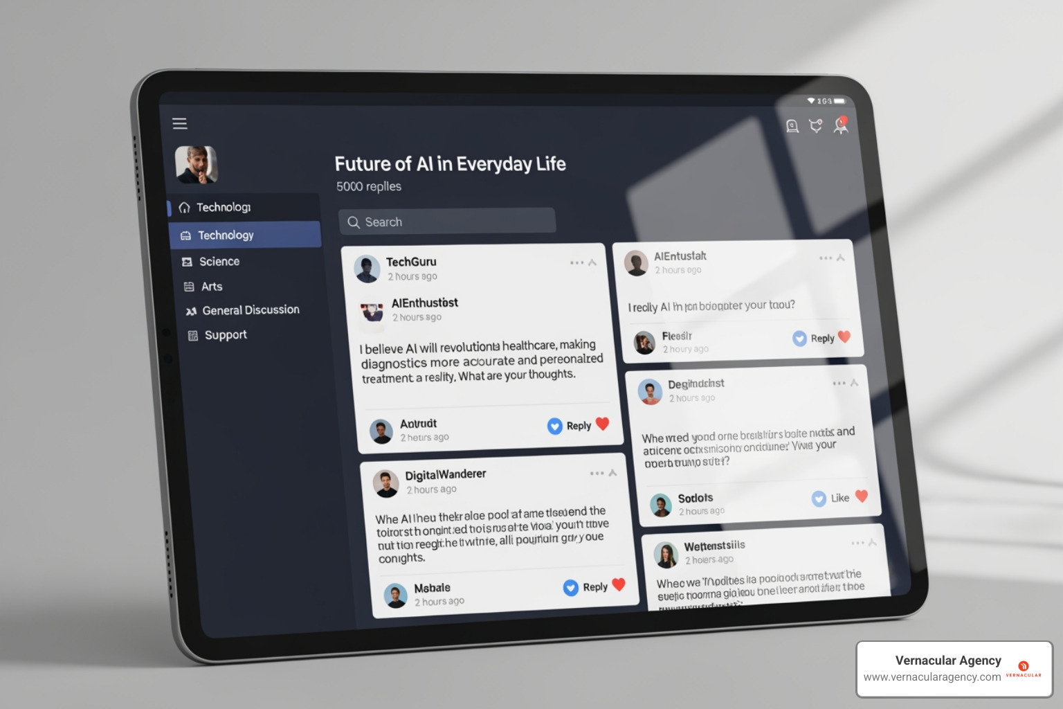 vibrant online forum discussion on a tablet screen - architectural design blog