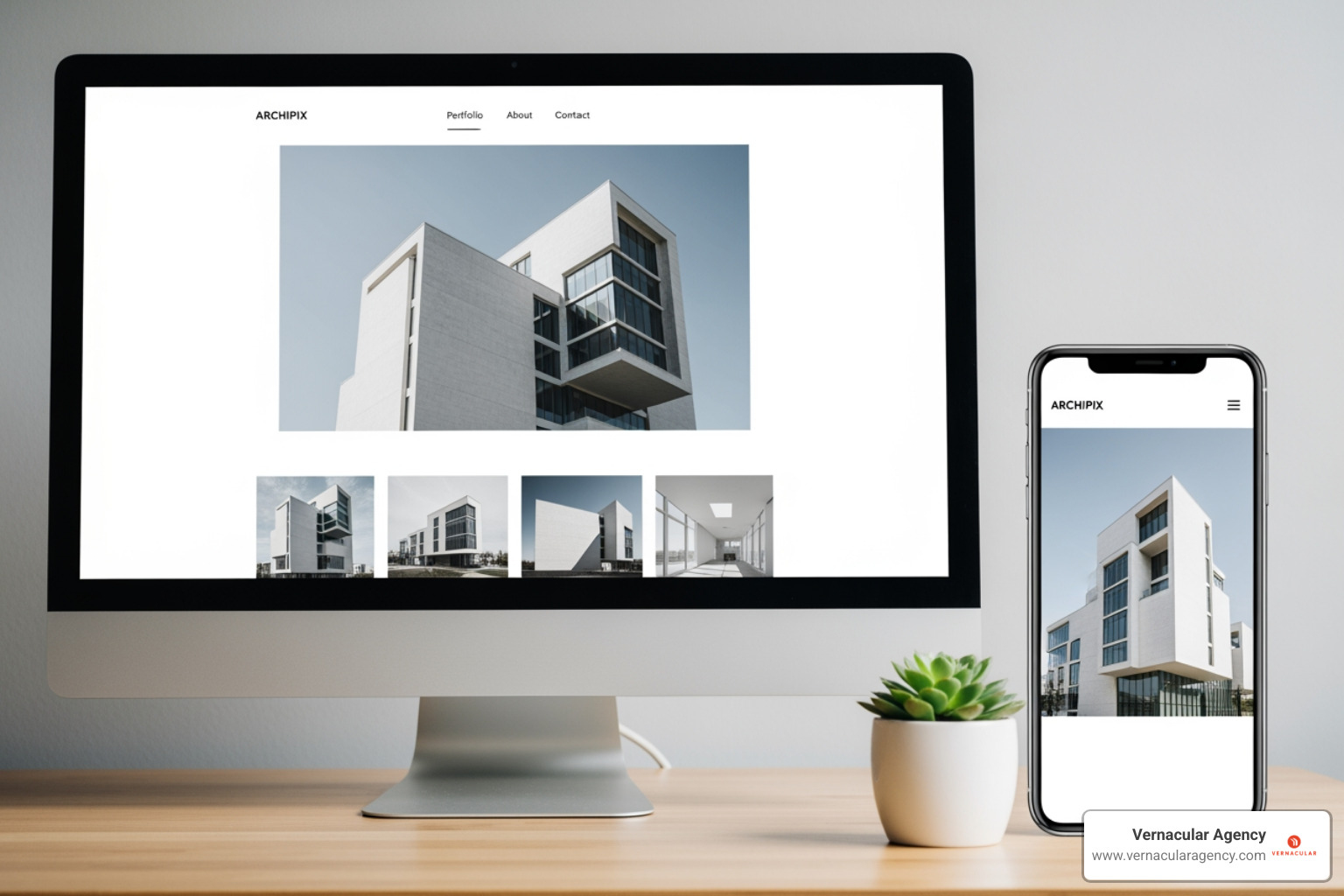 minimalist architectural photography website layout on desktop and mobile - architectural photography website