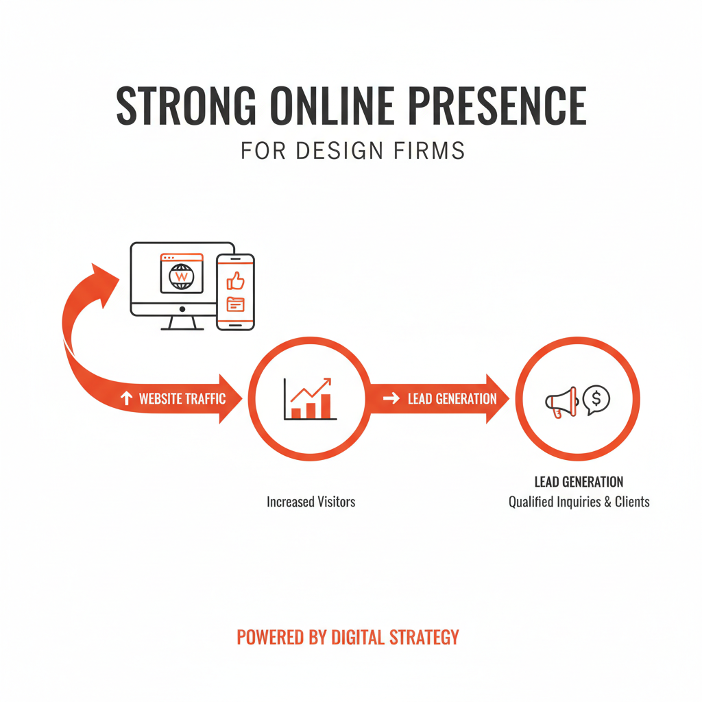 Infographic showing website traffic and lead generation from strong online presence - a design firm infographic 