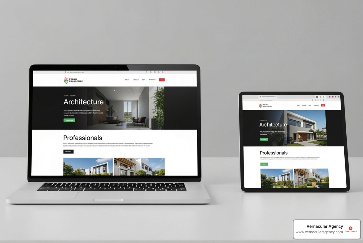 A beautifully designed architecture firm website on a laptop and tablet - architecture firm digital strategy A beautifully designed architecture firm website on a laptop and tablet - architecture firm digital strategy