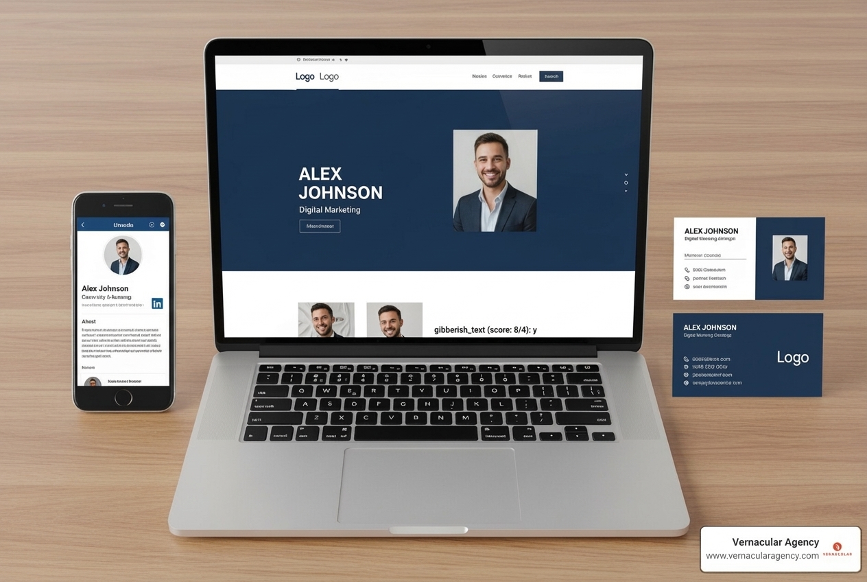 person's consistent brand across multiple platforms (LinkedIn, website, business card) - Professional brand development