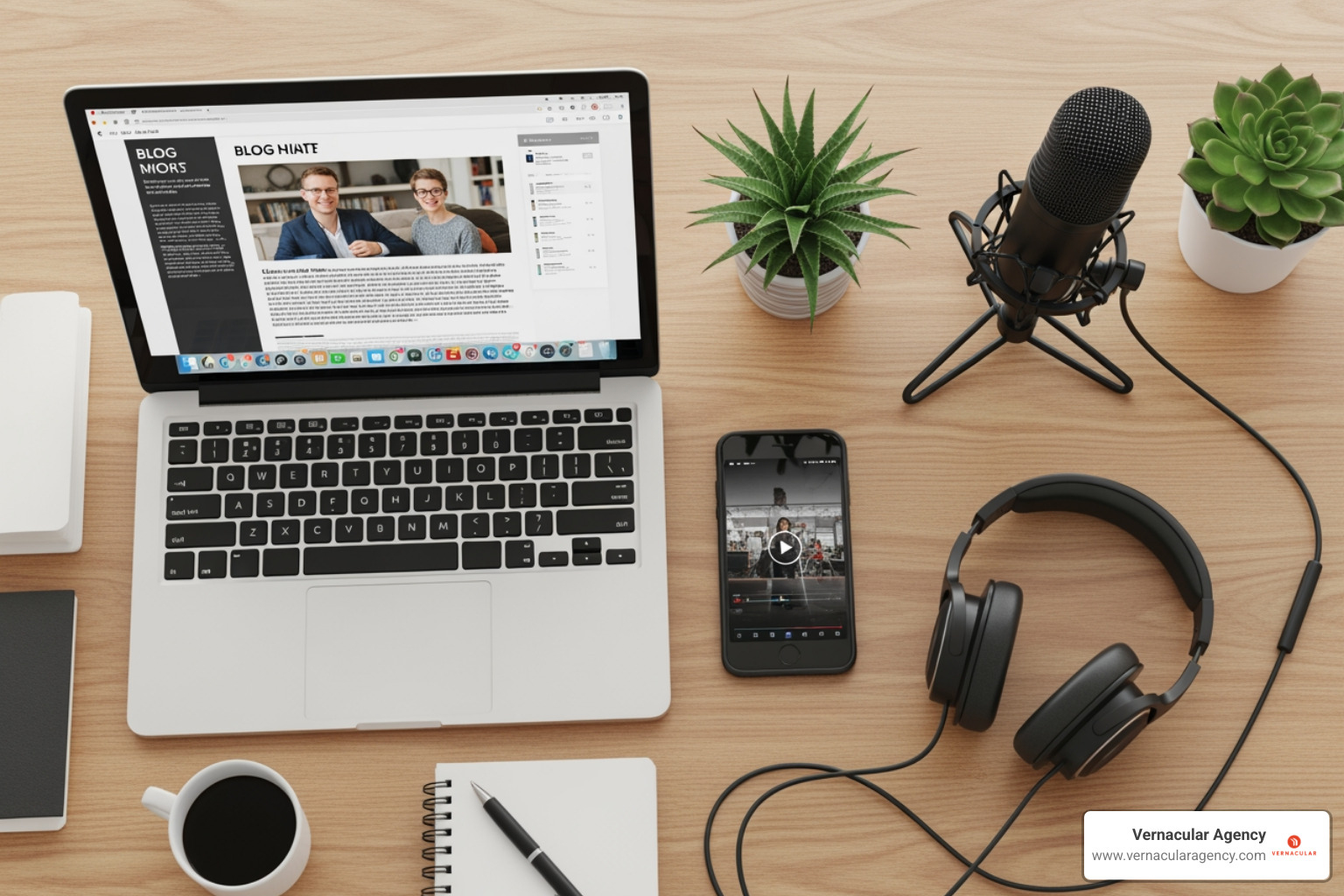 Image illustrating different content formats like blog posts, videos, and podcasts - branding and content creation
