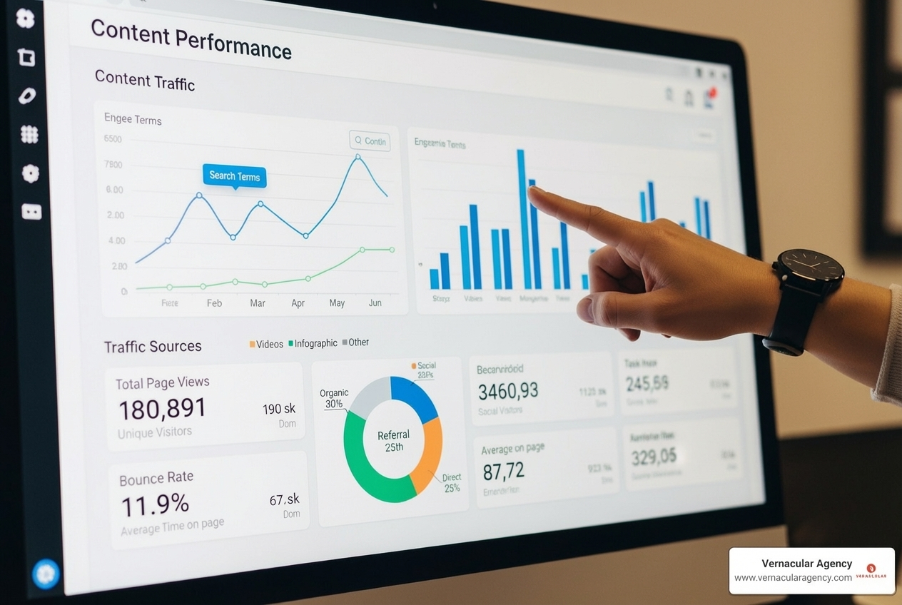 Image of a dashboard showing content analytics and KPIs - branding and content creation