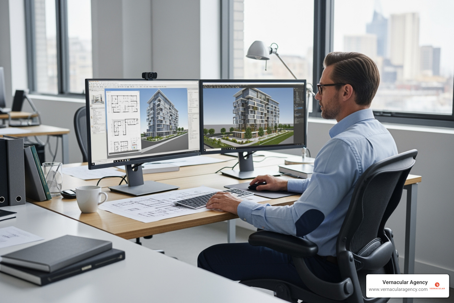 architect working on computer - SEO for architecture firms