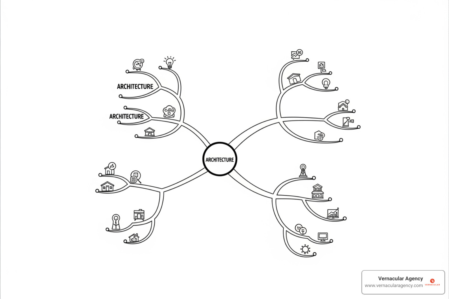 a mind map showing keywords branching from "architect" - SEO for architecture firms