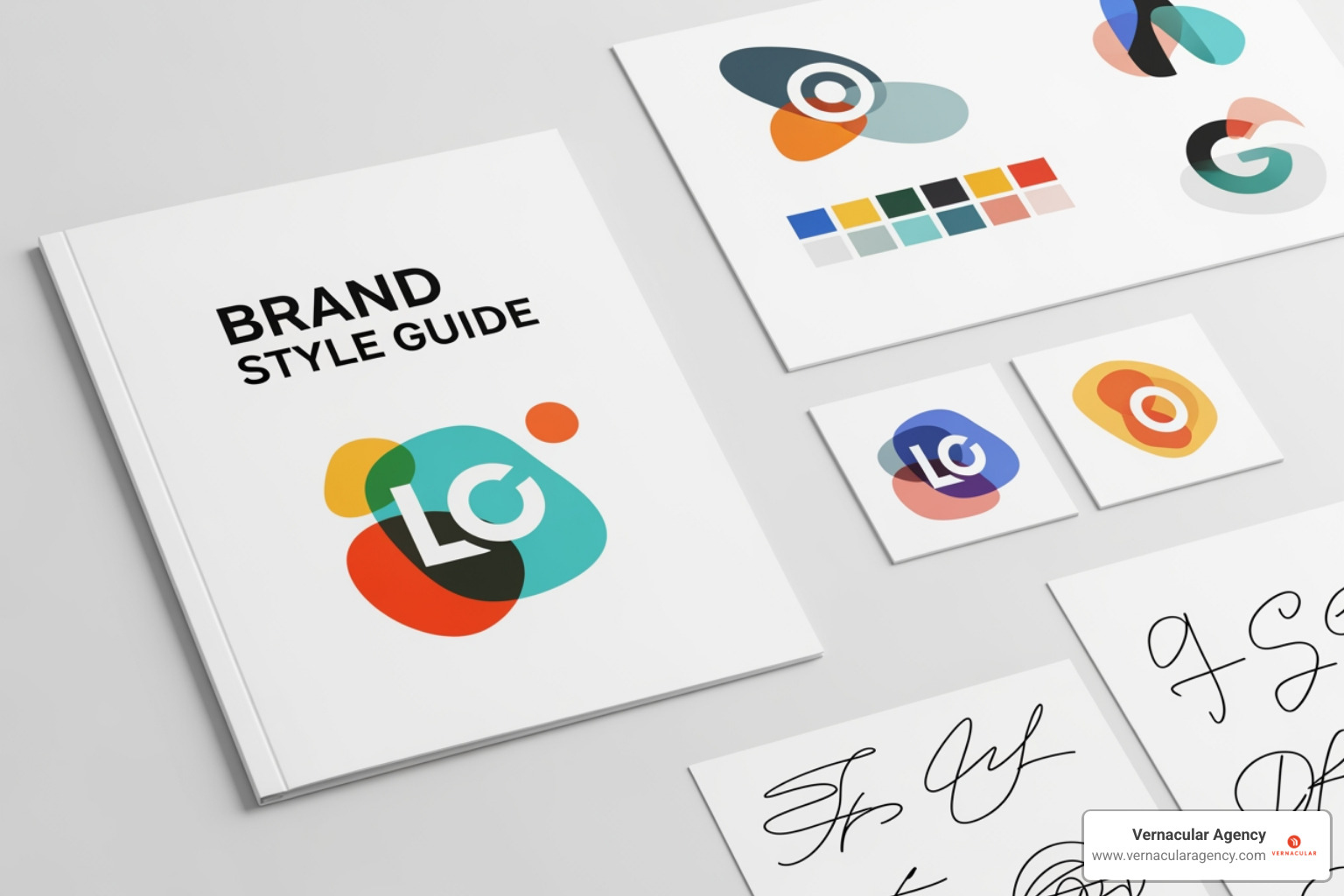 A cohesive brand style guide showing logo variations, color palette, typography examples, and usage guidelines - Architect firm branding