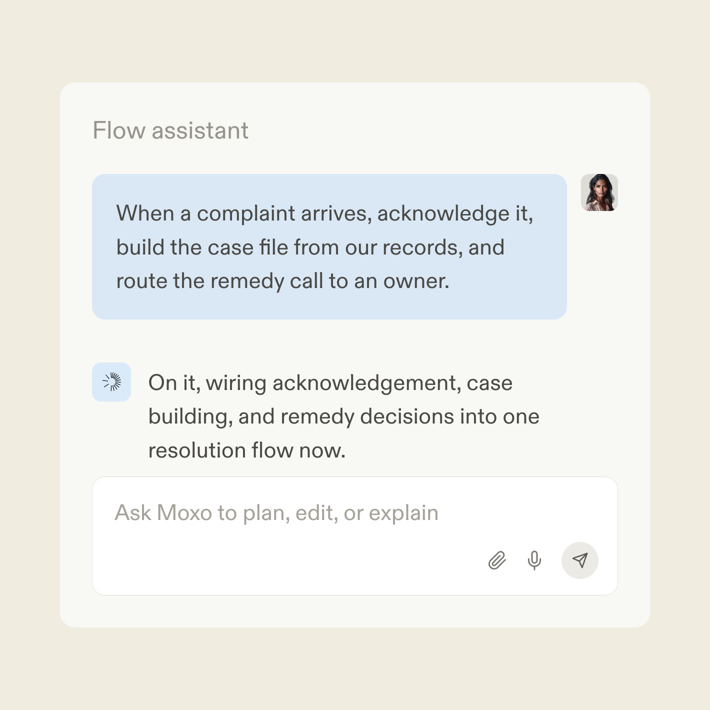 The Moxo flow assistant turning a complaint procedure into a resolution workflow