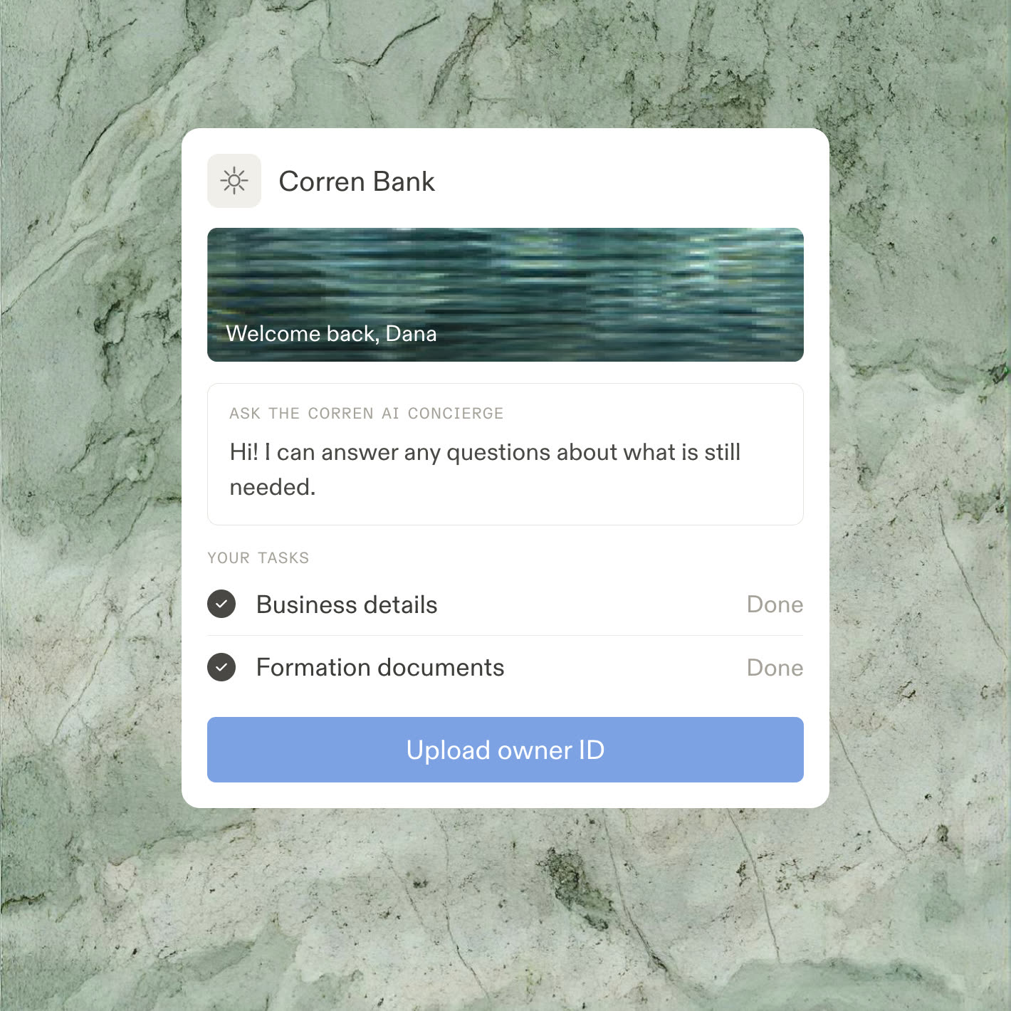 A branded page where a business completes verification steps