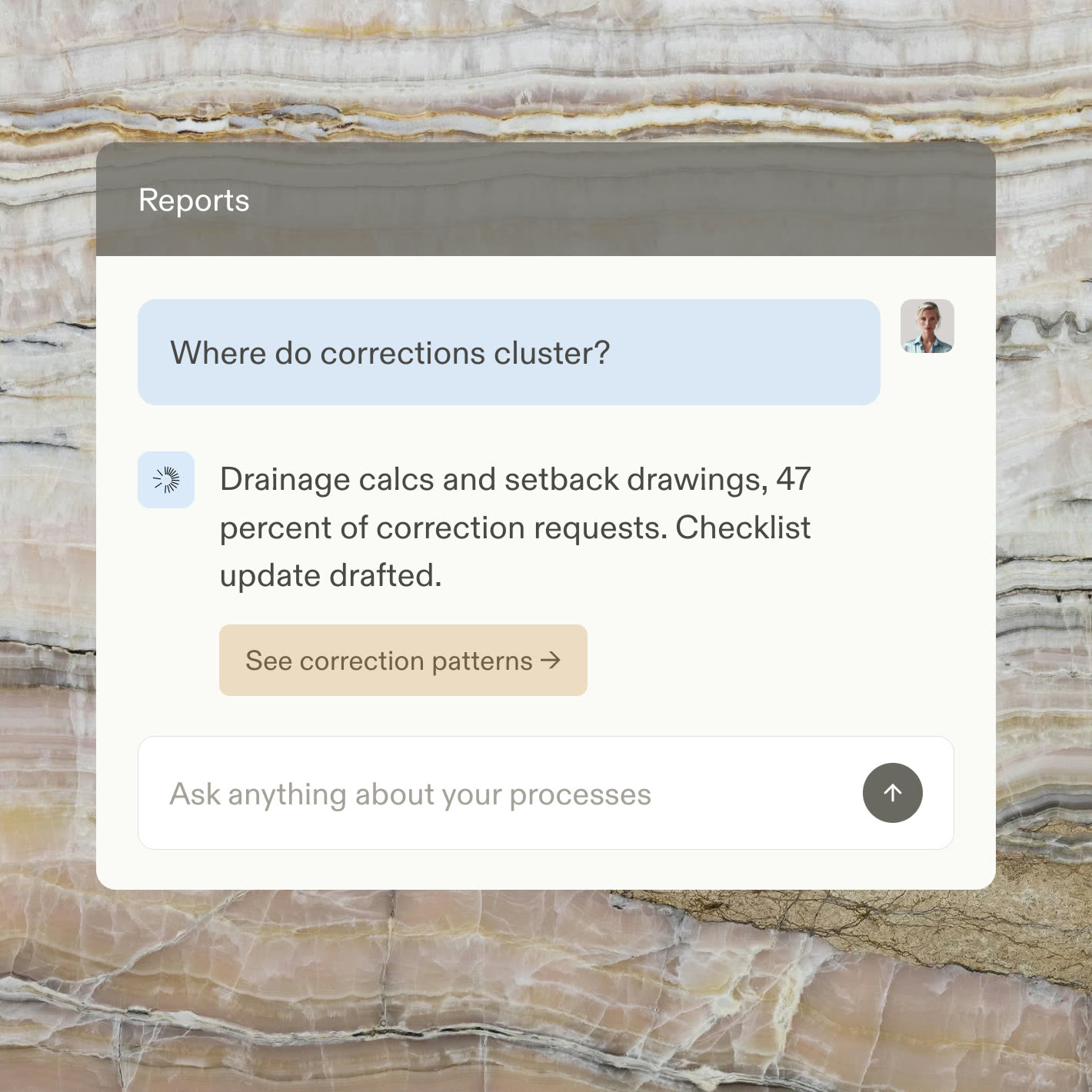 A reports chat answering which permit applications are overdue