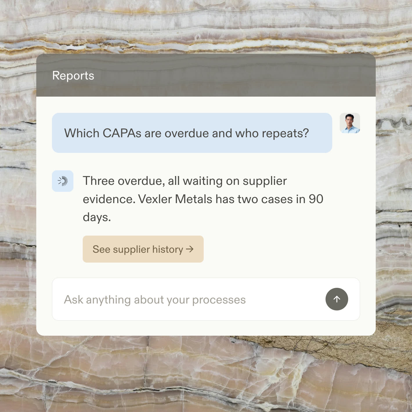 A reports chat answering which corrective actions are overdue