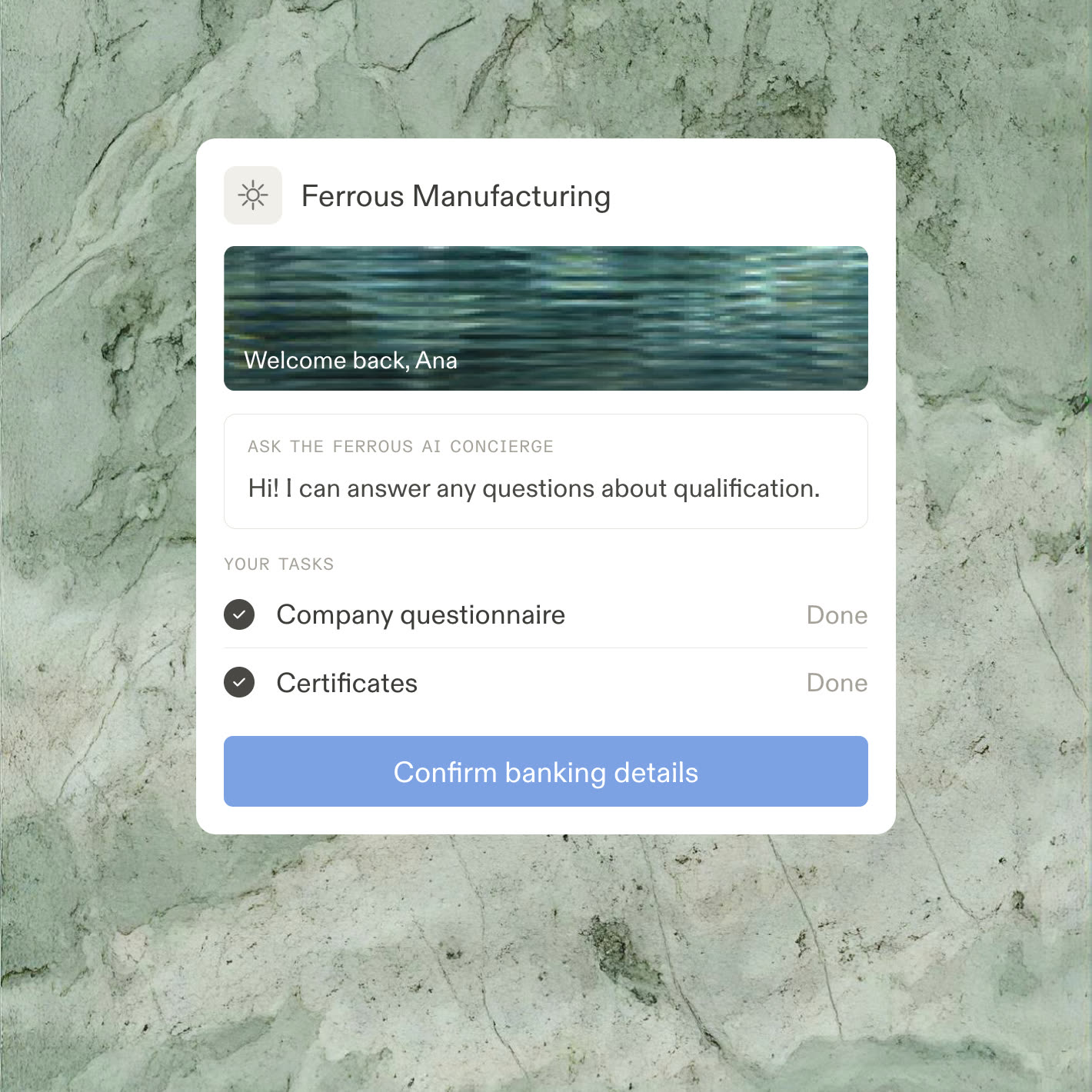 A branded page where a supplier completes a qualification questionnaire