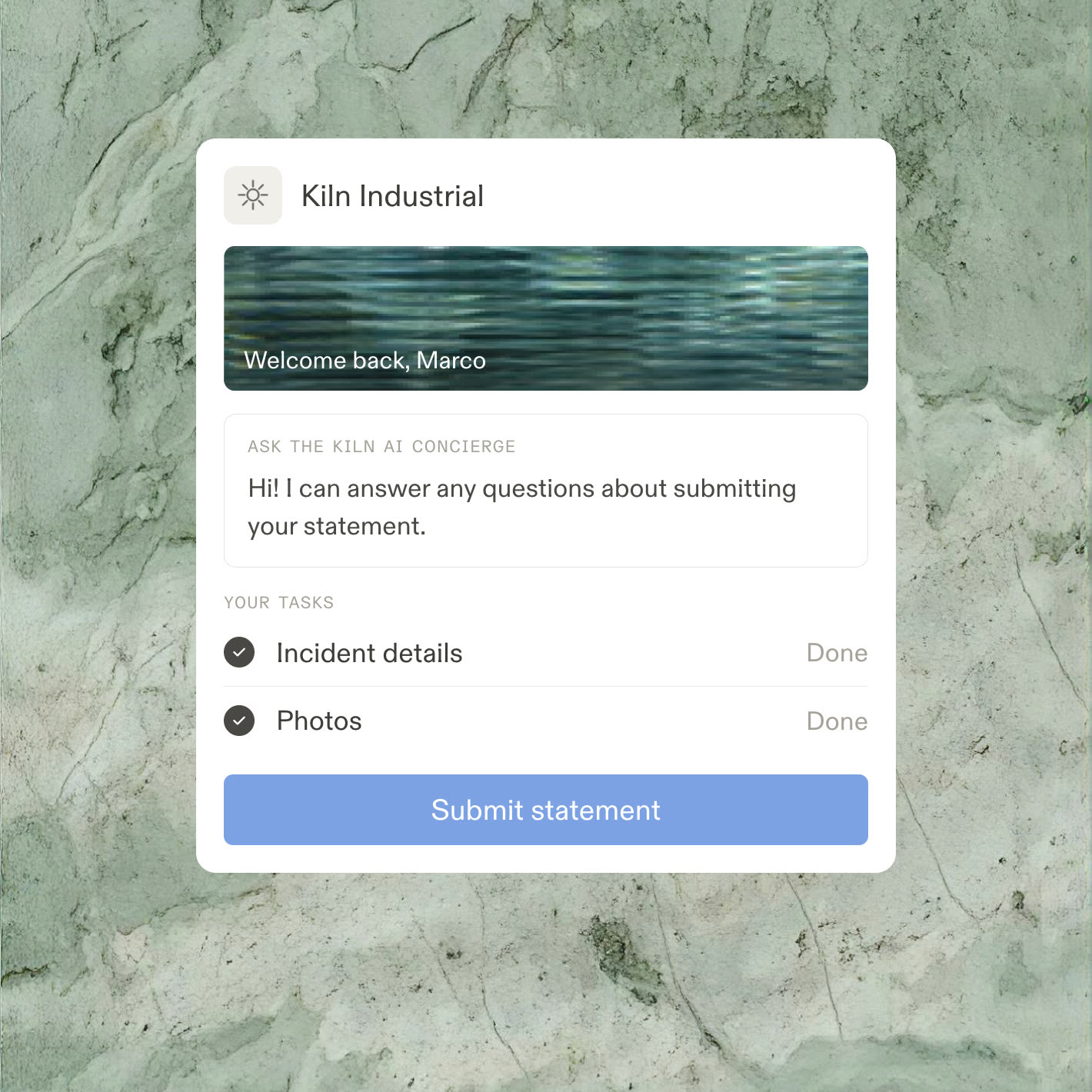 A branded page where a witness submits a statement for an investigation