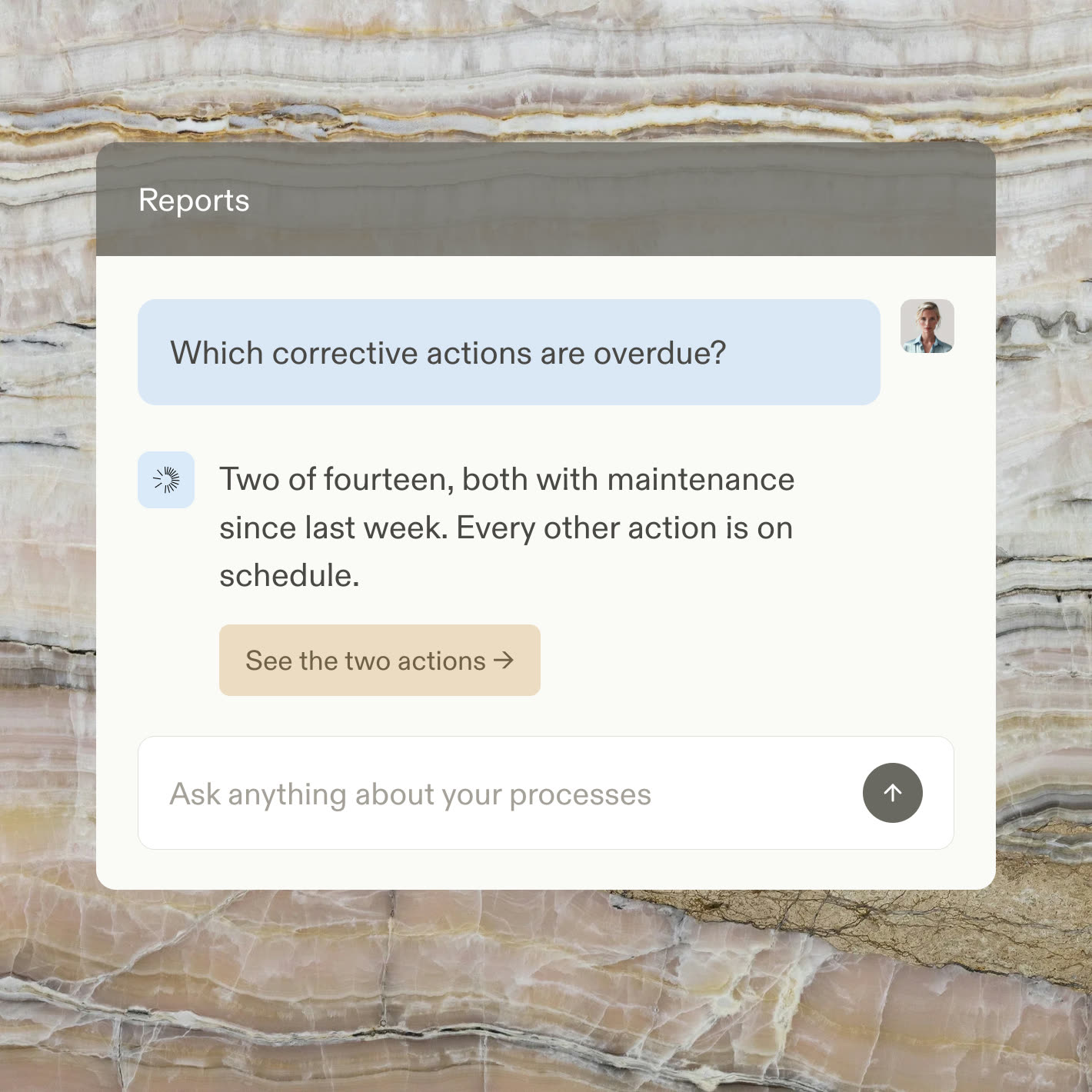 A reports chat answering which corrective actions are overdue