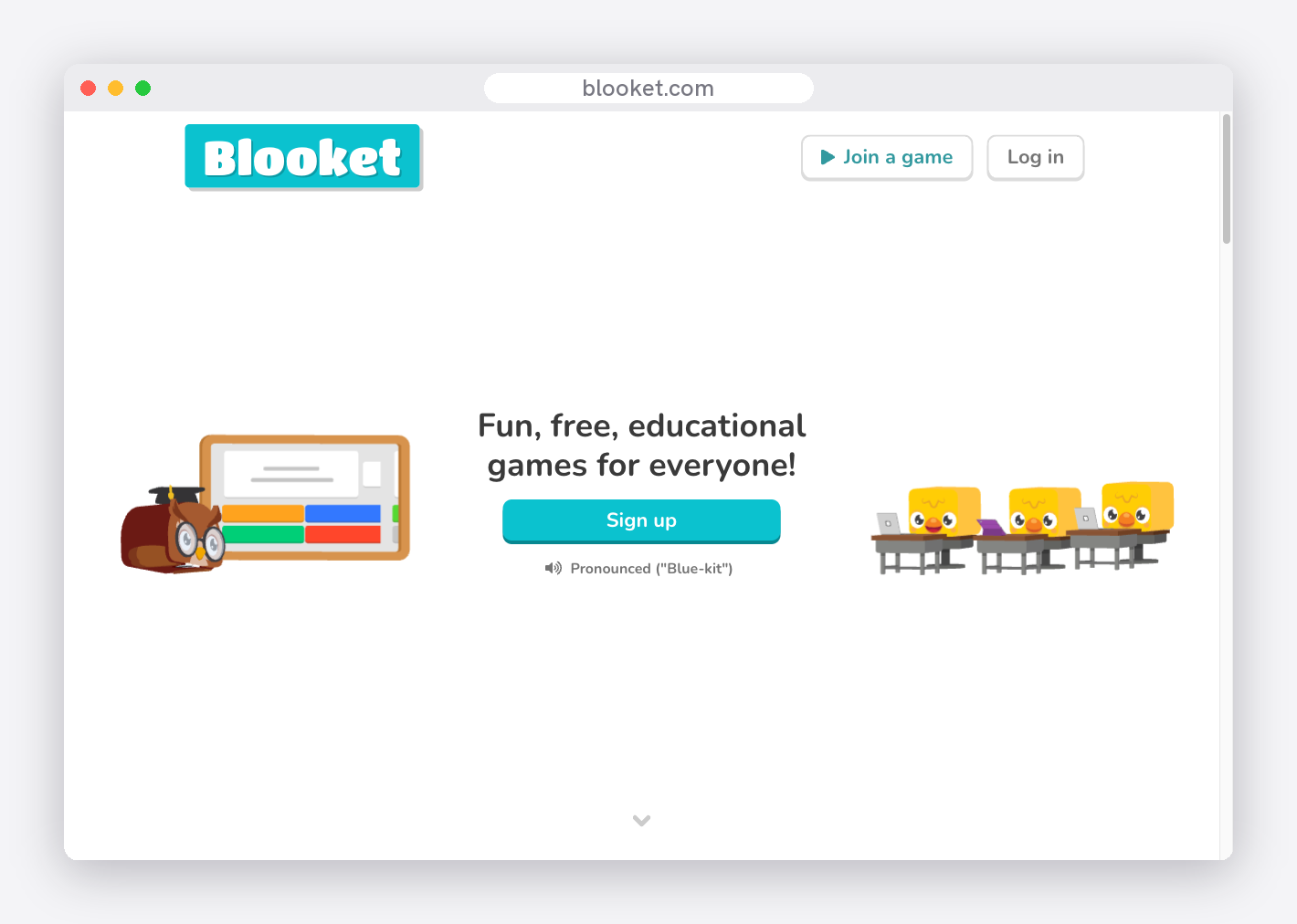 A screenshot of the Blooket game-based learning homepage