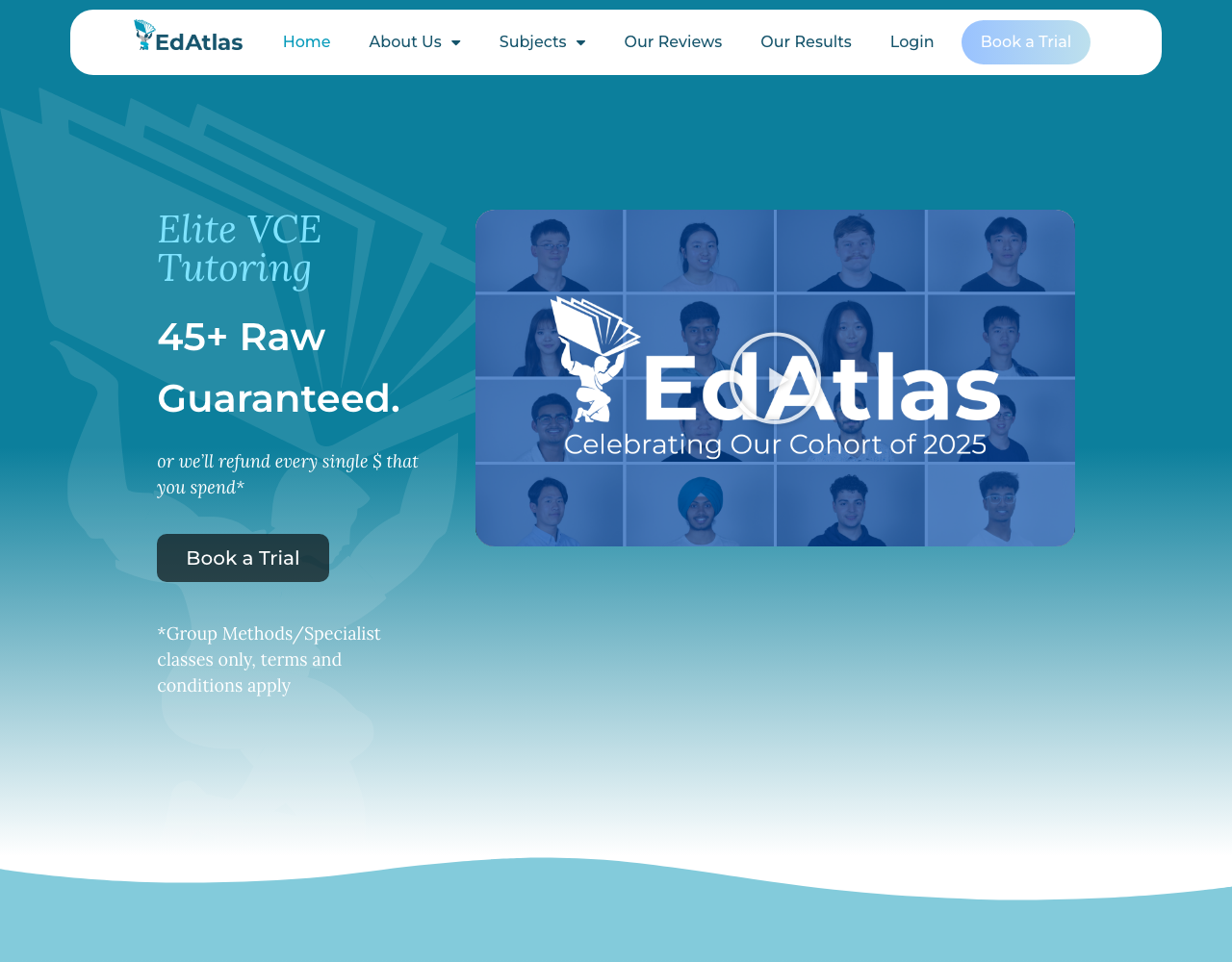Screenshot of the EdAtlas website, a Melbourne maths and science specialist offering VCE Methods and Specialist tutoring