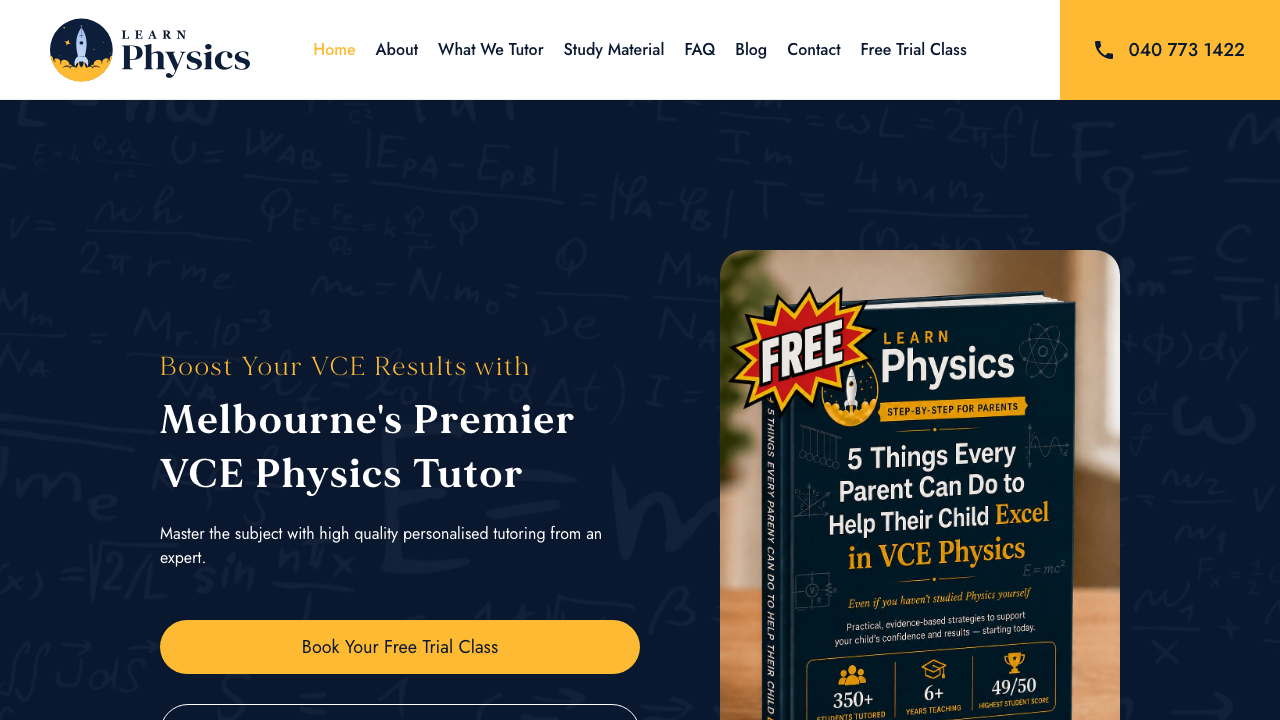 Learn Physics website, a Melbourne VCE physics tutoring service where every class is taught by the one physics teacher