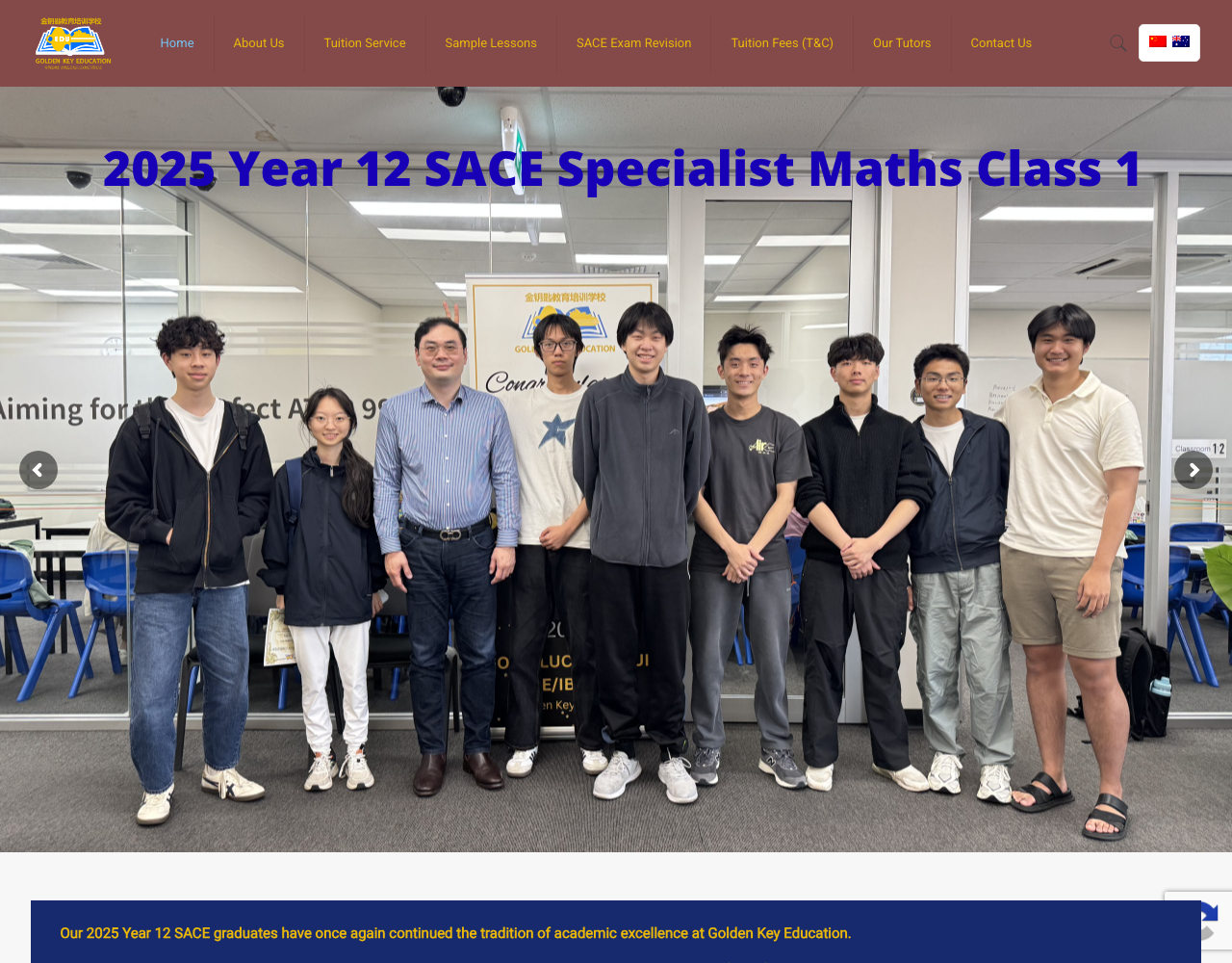 Golden Key Tuition Centre website, a physical Adelaide campus offering SACE, IB and UCAT tuition