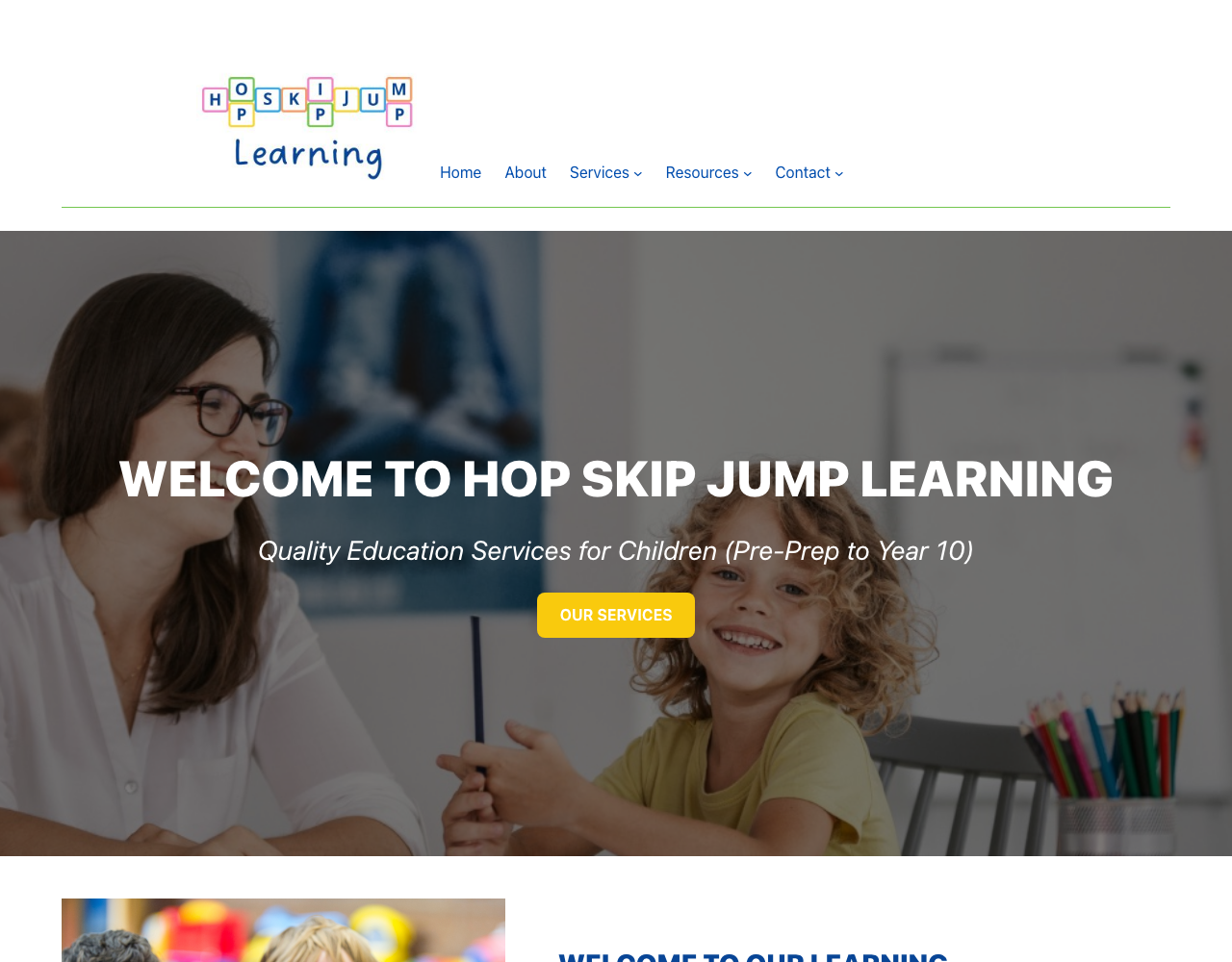 Hop Skip Jump Learning website, a Gold Coast tutoring service staffed by registered teachers