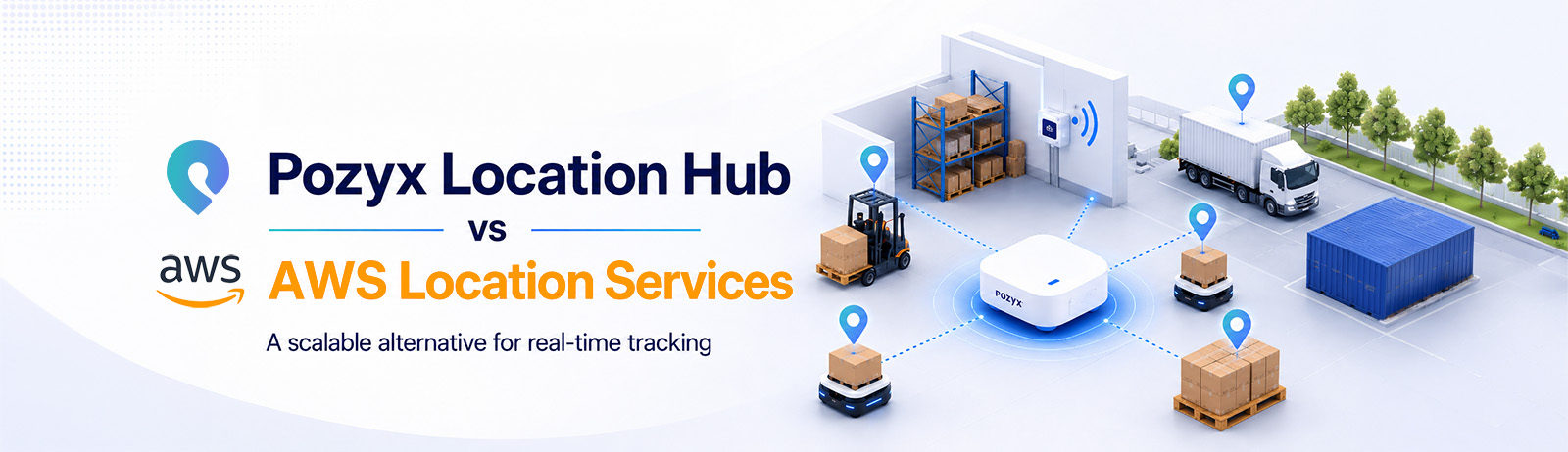 Compare Pozyx Location Hub with Amazon Location Service for real-time tracking, geofencing, omlox integration, MQTT, indoor maps, and predictable pricing.