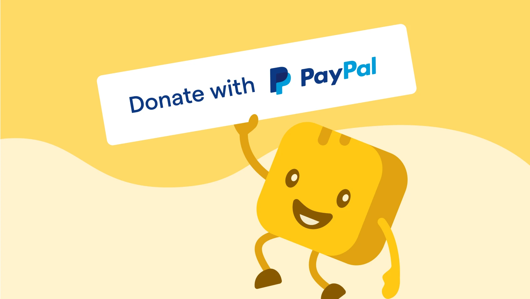 Mr Butter holding a Donate with Paypal sign