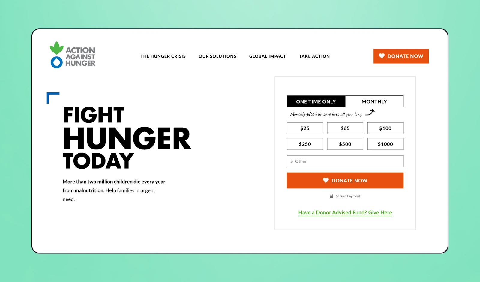 Screenshot of Funraise fundraising page