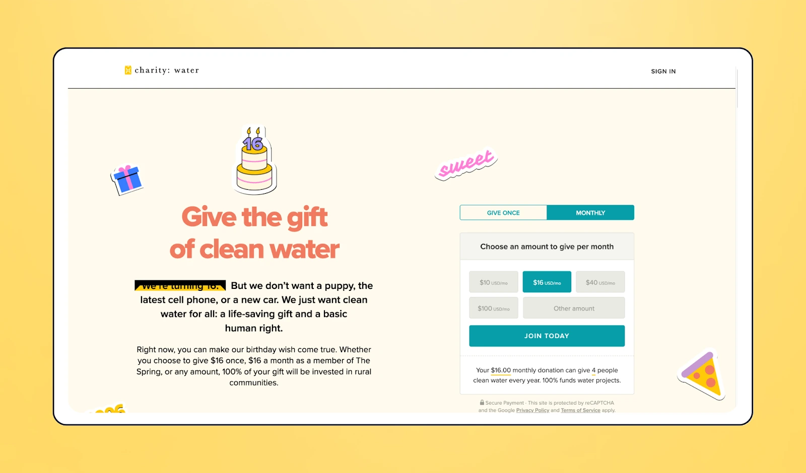 Screenshot of Donorbox fundraising page