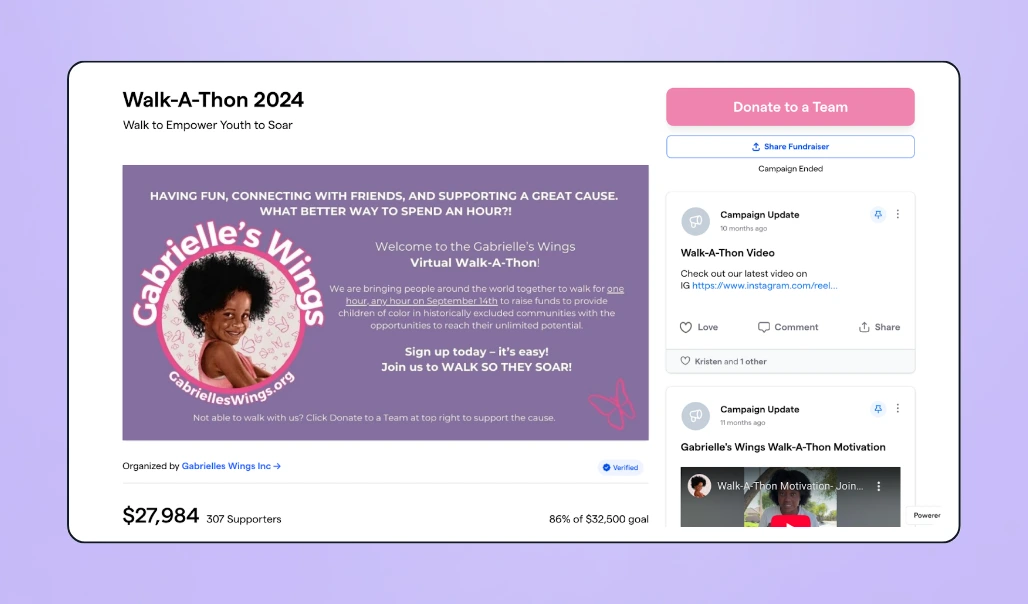 Gabrielle's Wings fundraising page on Givebutter