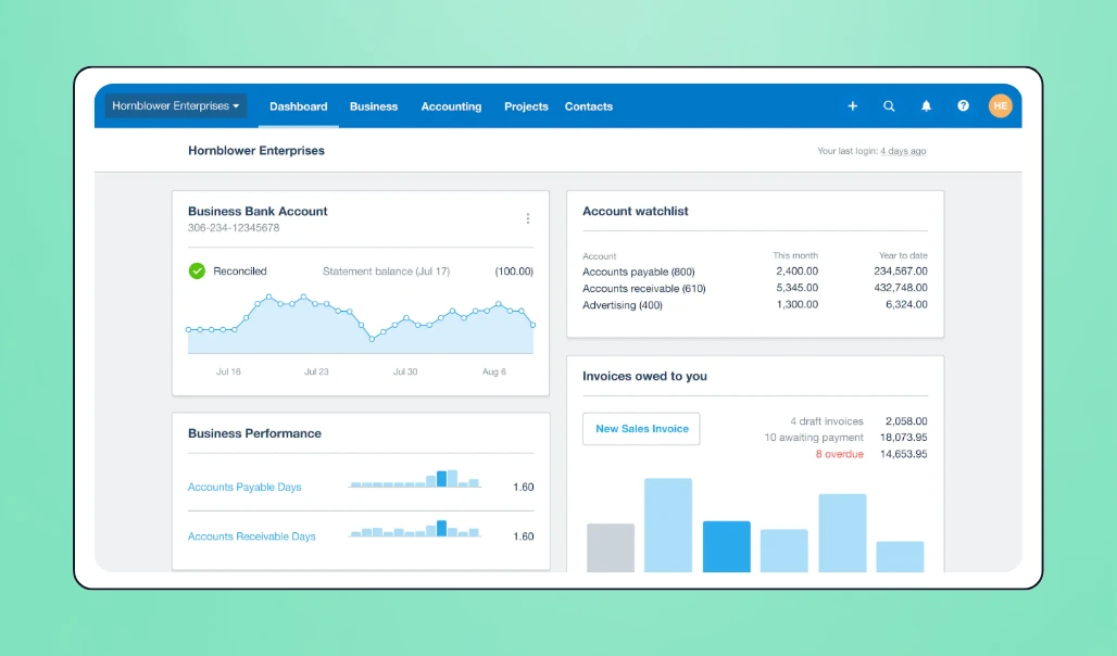 Screenshot of Xero platform's interface