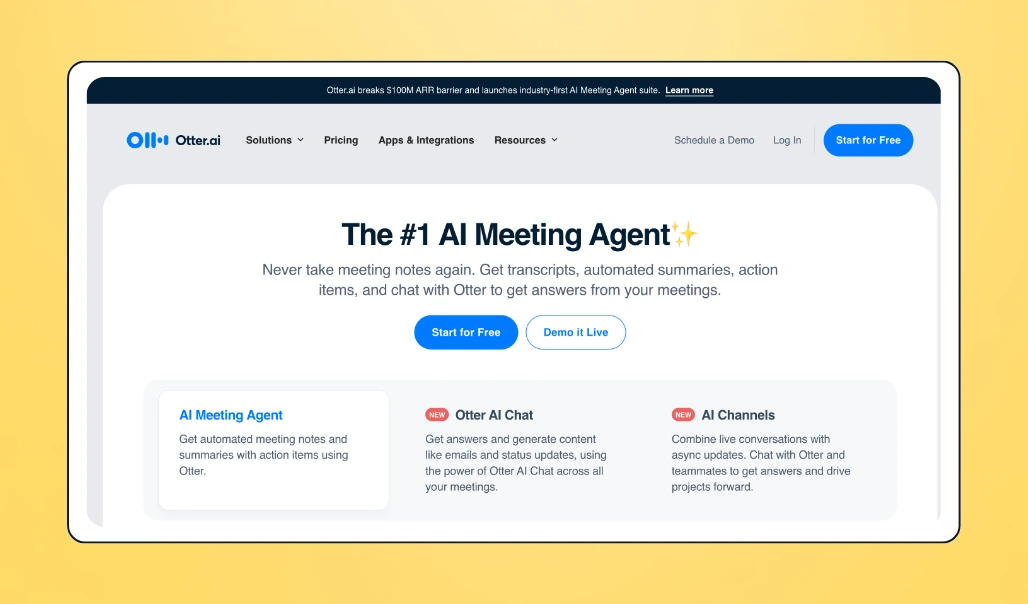 Screenshot of Otter ai landing page