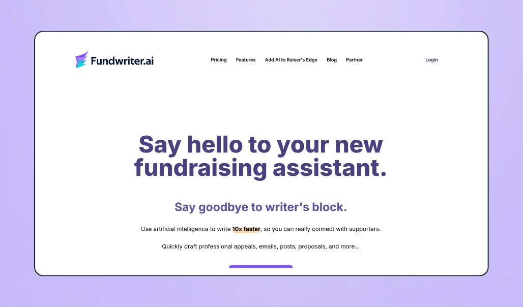 Screenshot of Fundwriter ai landing page