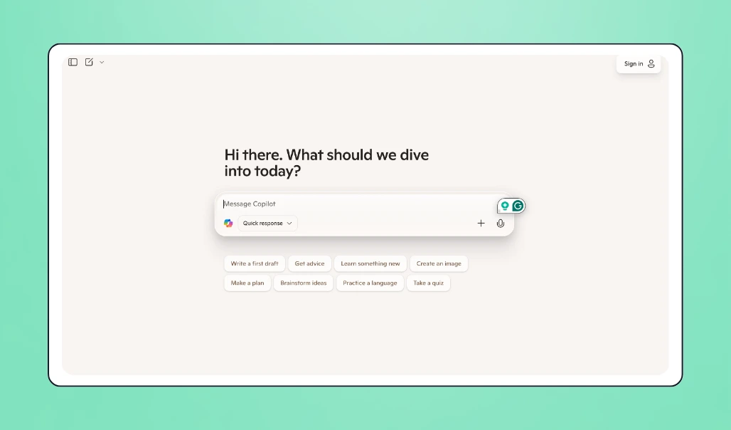 Screenshot of Microsoft Copilot landing page