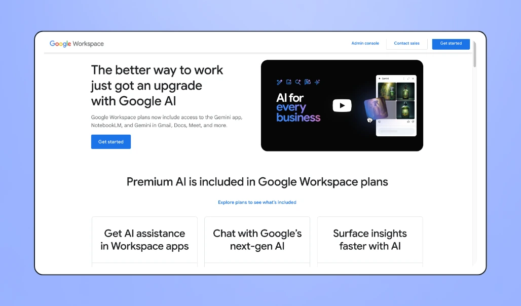 Screenshot of Gemini for Google Workspace landing page