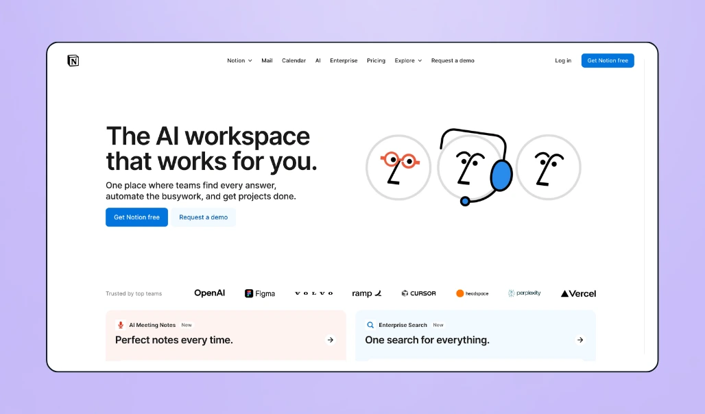 Screenshot of Notion AI landing page