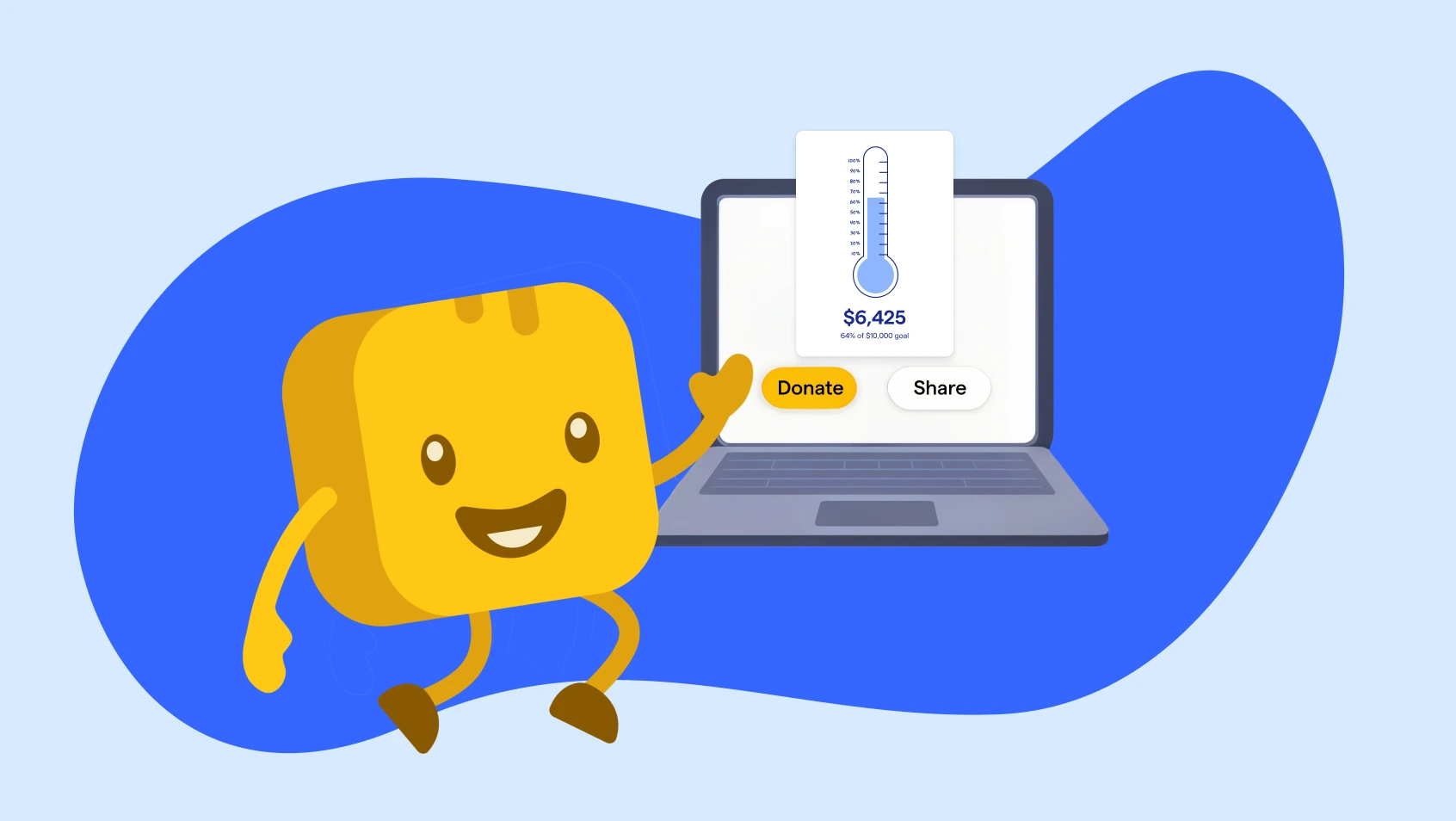 Butter character next to donation landing page on a computer