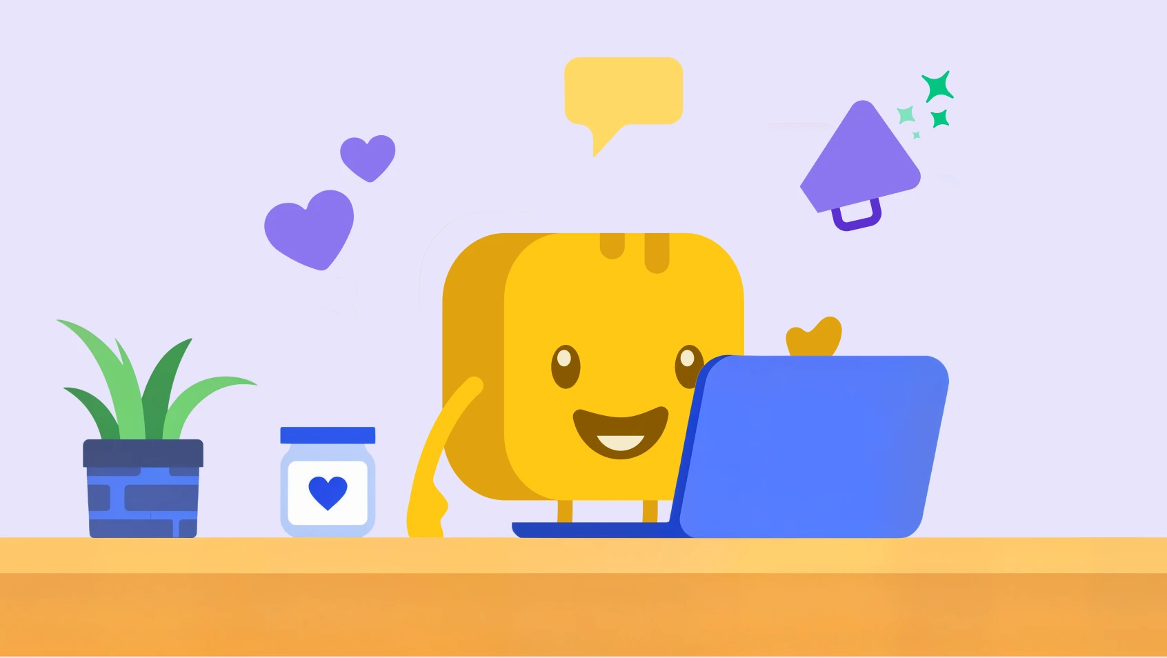 Image of butter character sitting at a desk