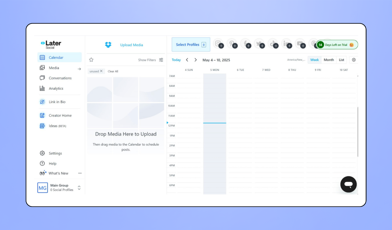 Image of Later's user interface for social media scheduling