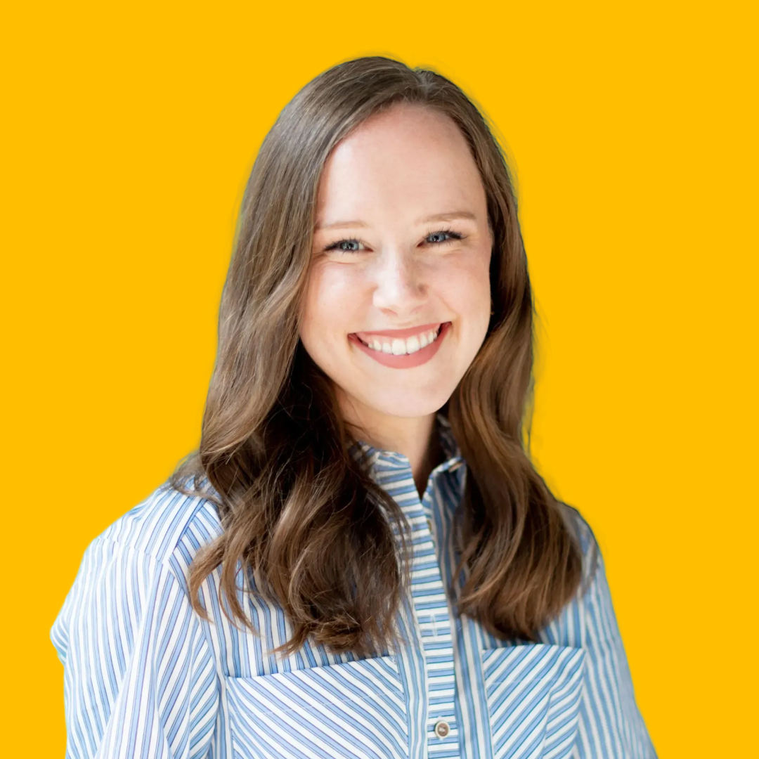 Julie's headshot against yellow background