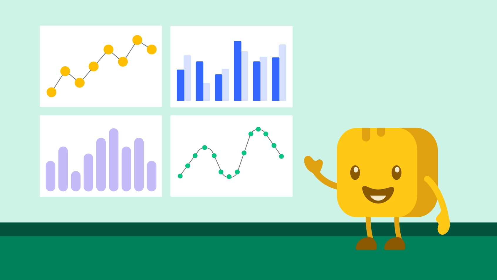 Butter character pointing to annual report