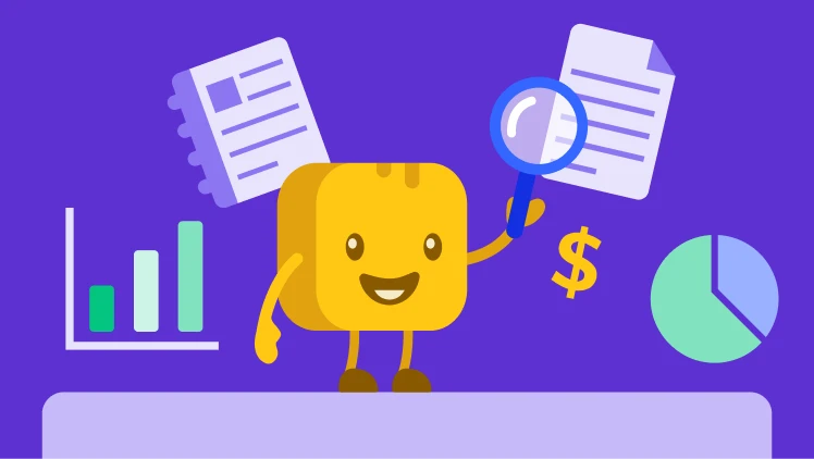 Butter character surrounded by charts, tables, and financial icons