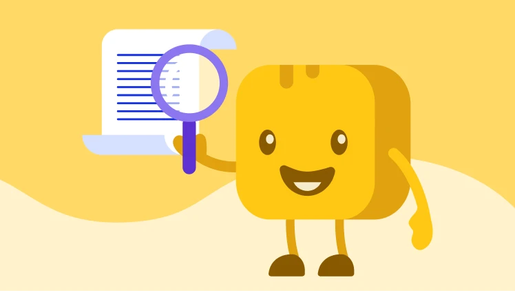 Butter character looking closely at a document