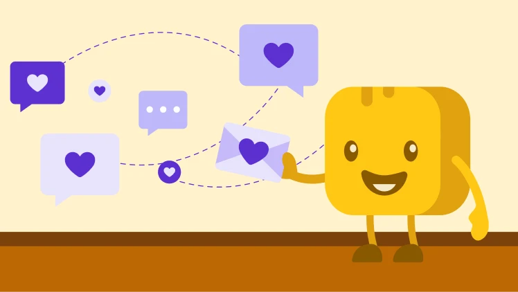 Butter character holding envelope 