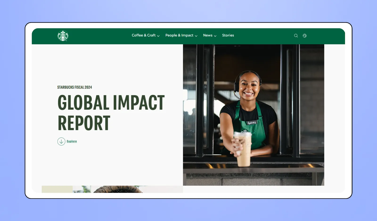 Starbucks's corporate social responsibility landing page