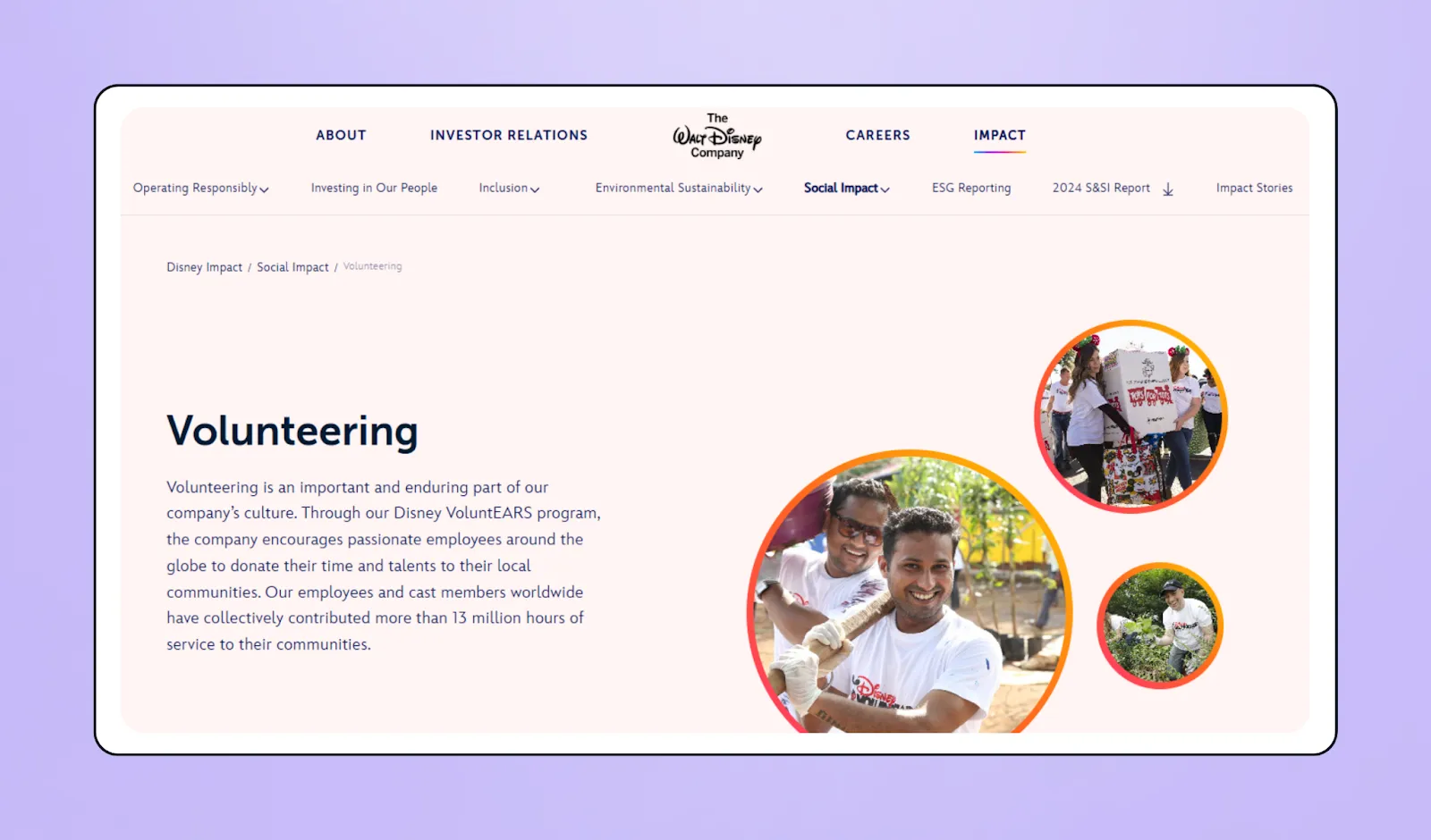 Disney's corporate social responsibility landing page