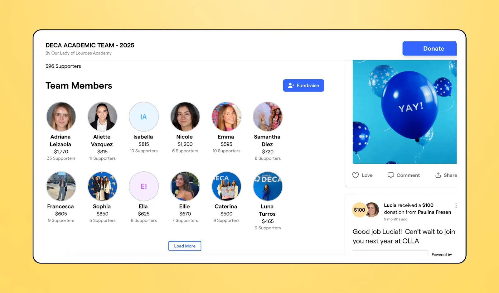 Screenshot of Givebutter's donor engagement software
